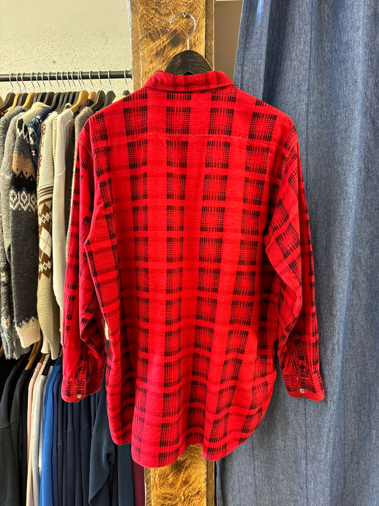 Vintage Champion Red Plaid Button-Up T-shirt - L