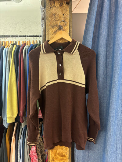 Vintage B-I Morgan FJords Brown Wool 1/4 Button Up Sweater - L