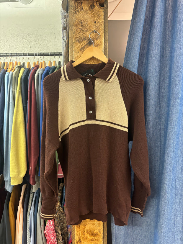 Vintage B-I Morgan FJords Brown Wool 1/4 Button Up Sweater - L