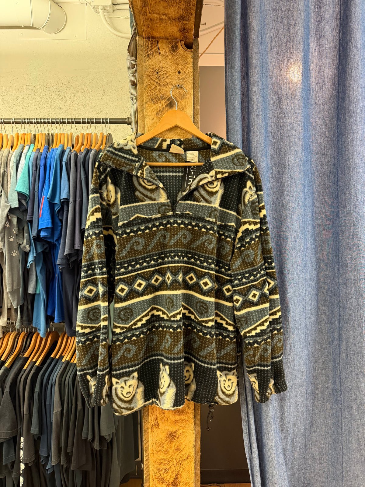 Vintage fleece patterned quarter zip - M