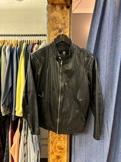 Vintage Vera Pelle Leather Collared Black Jacket - S