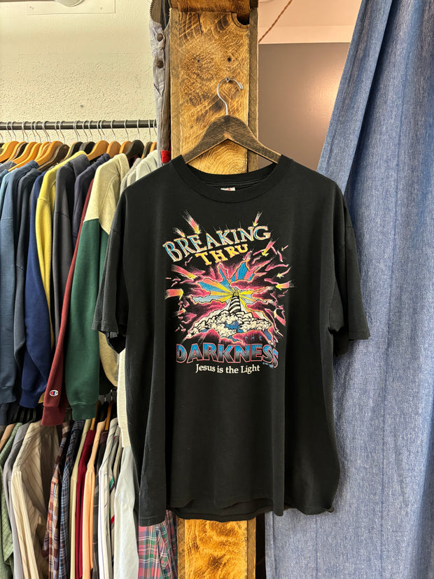 Vintage Breaking Thru Darkness Jesus Is The Light Black T-Shirt - XL