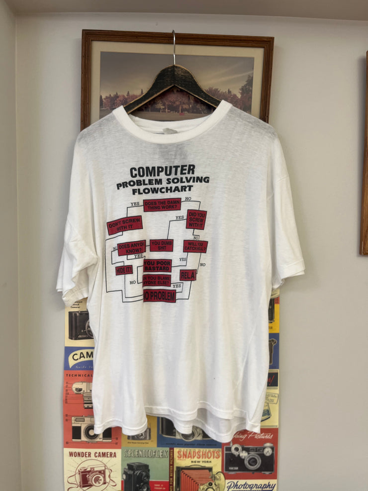 Vintage Computer Problem Solving Flow Chart White T-shirt - XL