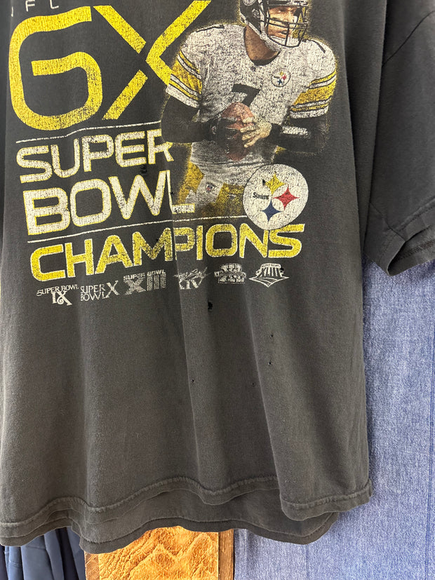 Vintage Pittsburgh "NFL Record 6x Champions" Faded Black T-shirt - L