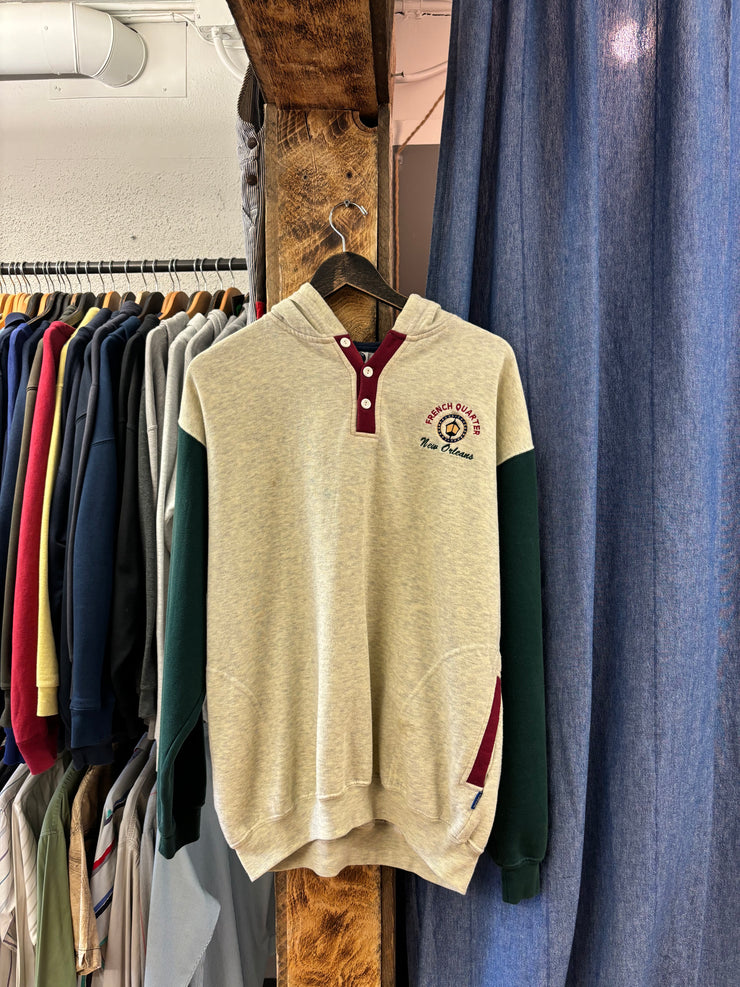 Vintage French Quarter Colorblock 1/4 Button-Up Hoodie - XL