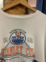 Vintage 1990 Edmonton Oilers "Stanley Cup" White T-shirt - L