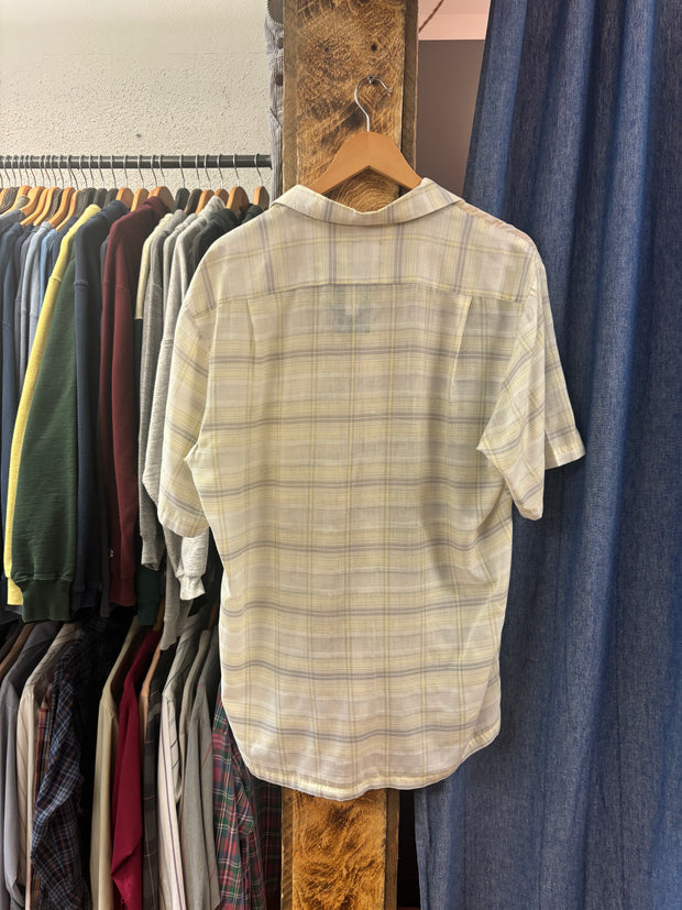 Vintage Arnold Palmer Striped Light Yellow/Grey Short Sleeve Button Up Shirt - L