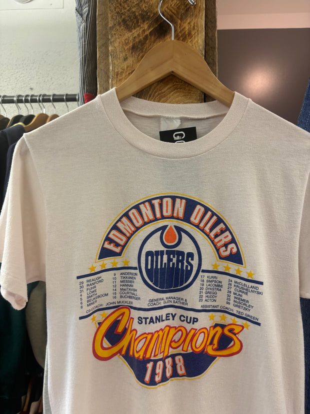 Vintage 1988 Edmonton Oilers Stanley Cup White T-Shirt - S