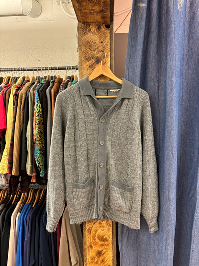 Vintage Grey Knit Button-Up Sweater - L