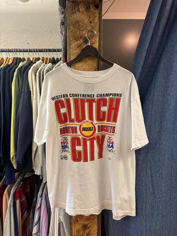 Vintage 1994 Houston Rocket "Clutch City" White T-shirt - XL