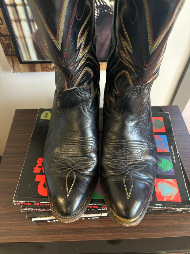 Cowboy Steel Pointed Toe Black Boots - 9