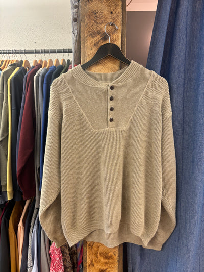 Vintage Cabin 1/4 Brown Button-Up Sweater - M