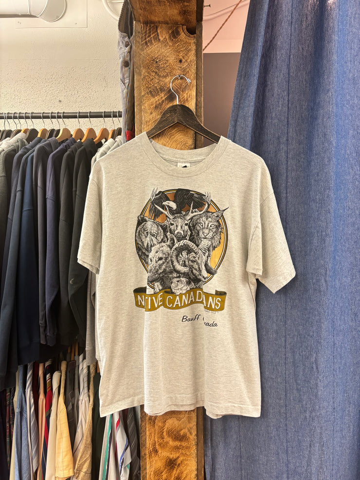 Vintage 1994 Native Canadians Nature Light Grey T-Shirt - XL