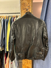 Vintage Vera Pelle Leather Collared Black Jacket - S