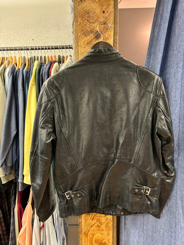 Vintage Vera Pelle Leather Collared Black Jacket - S