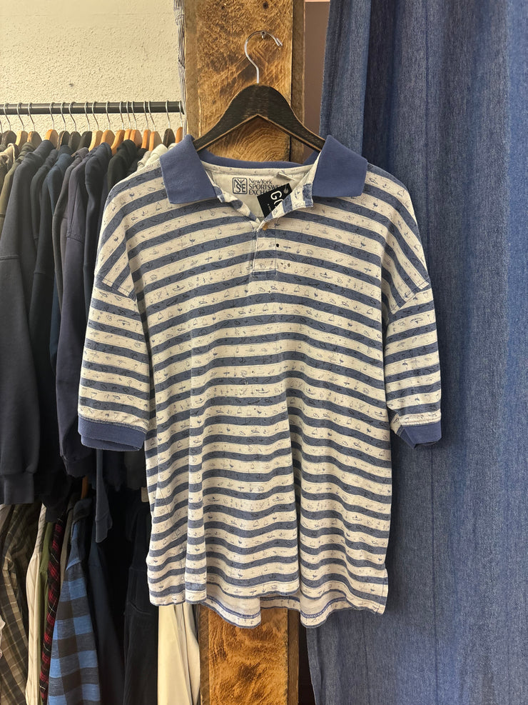 Vintage New York Sportswear Blue/White Polo Shirt - L