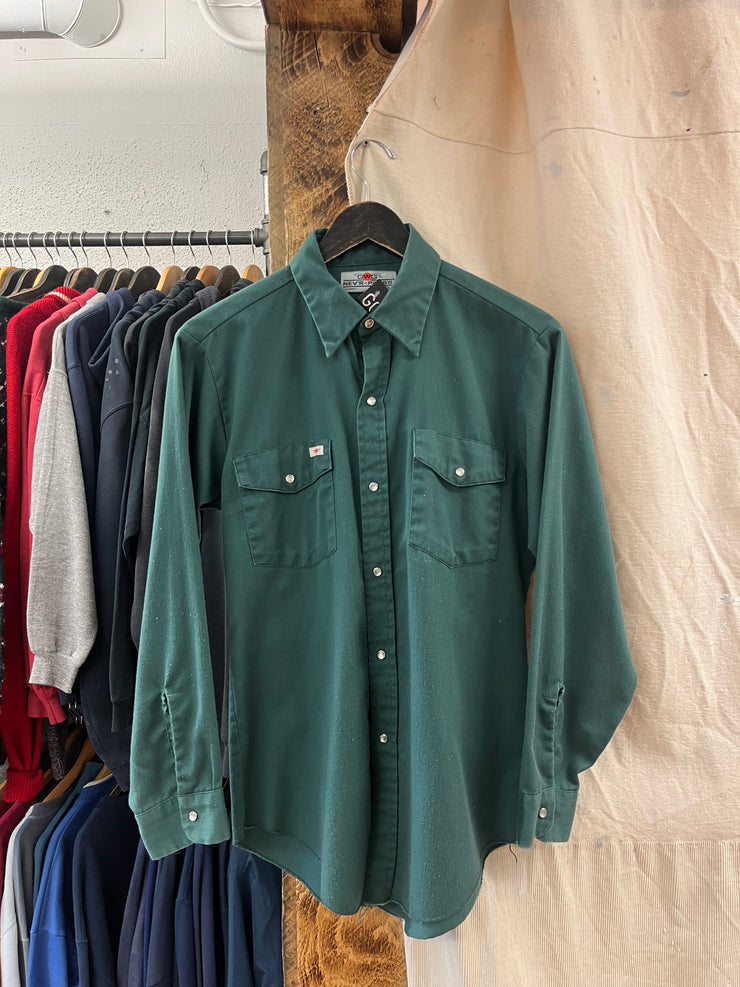 Vintage GWG Nevr' Press Dark Green Button-Up T-shirt - M