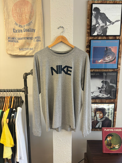 Vintage Nike Logo Grey Longsleeve T- Shirt - L