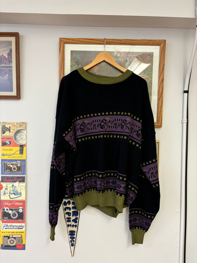 Vintage Fine Line Knit Black/Purple Sweater - XL