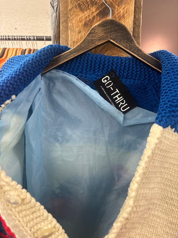 Vintage Cowichan Snowmobile Blue/White Sweater - L