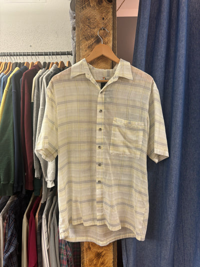 Vintage Arnold Palmer Striped Light Yellow/Grey Short Sleeve Button Up Shirt - L