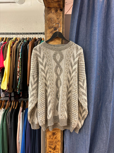 Vintage Movad Light Grey/White Knit Sweater - XL