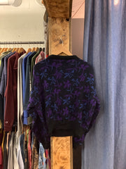 Vintage Floral Purple Knit Sweater - M