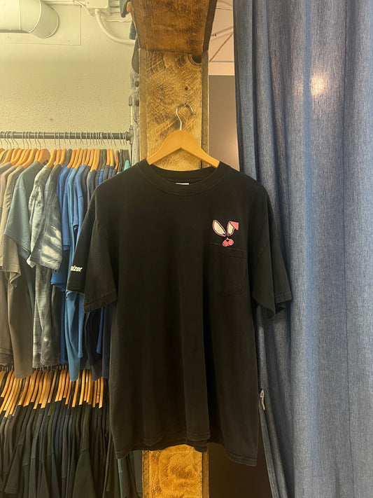 Vintage pink bunny black graphic T-shirt - L