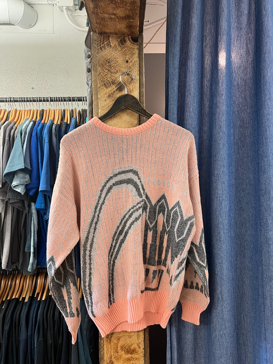 Vintage pink abstract patterned knit sweater - XL