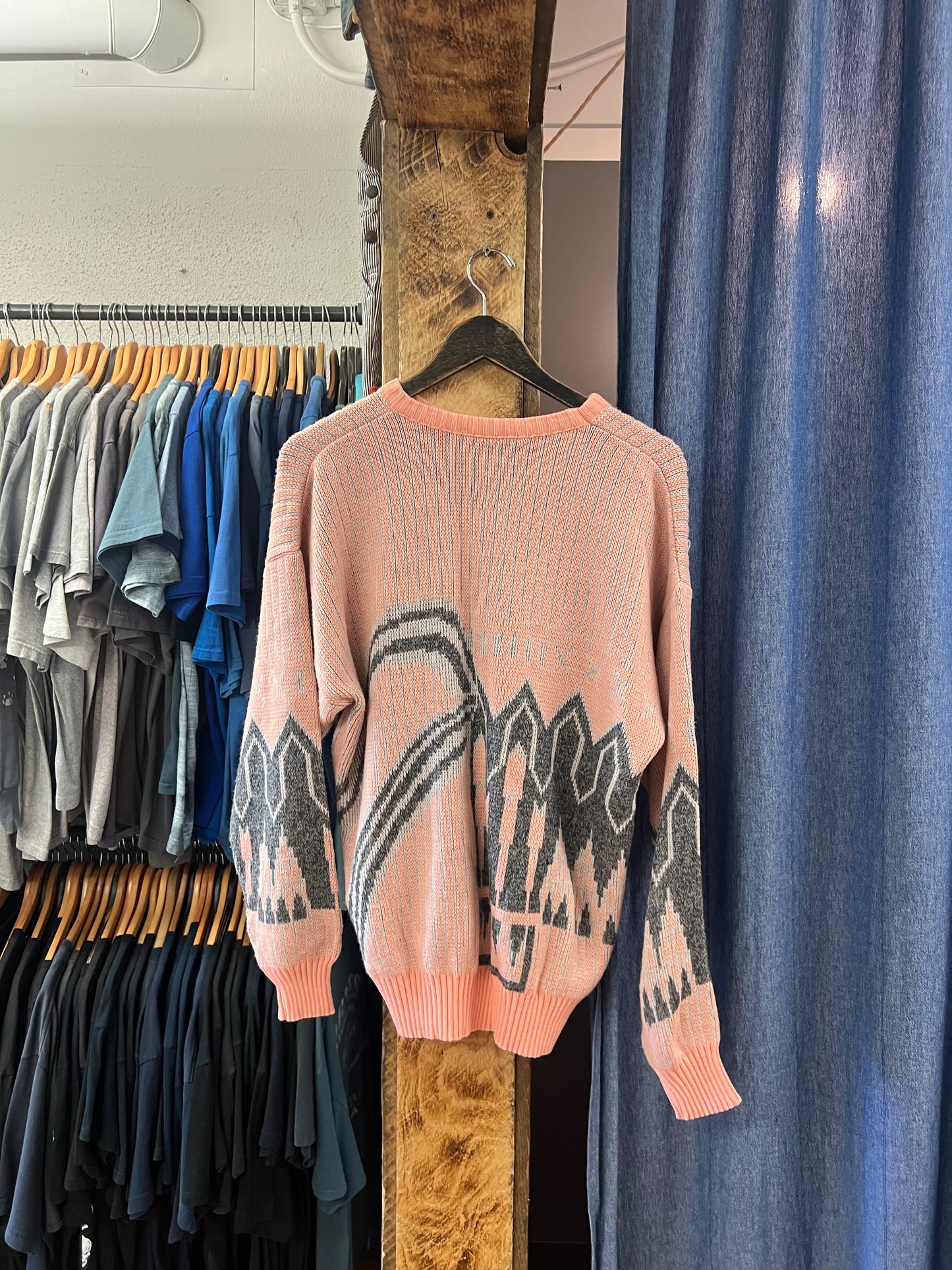 Vintage pink abstract patterned knit sweater - XL