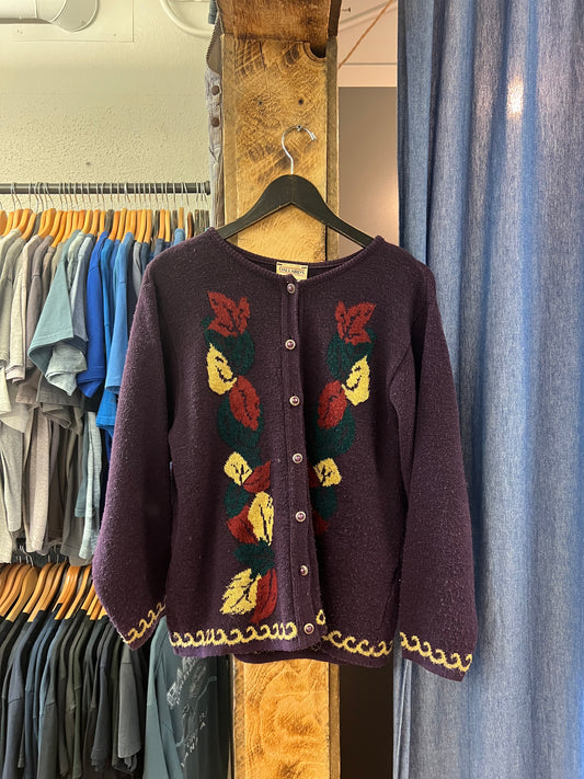 Vintage purple pearl snap floral cardigan - L