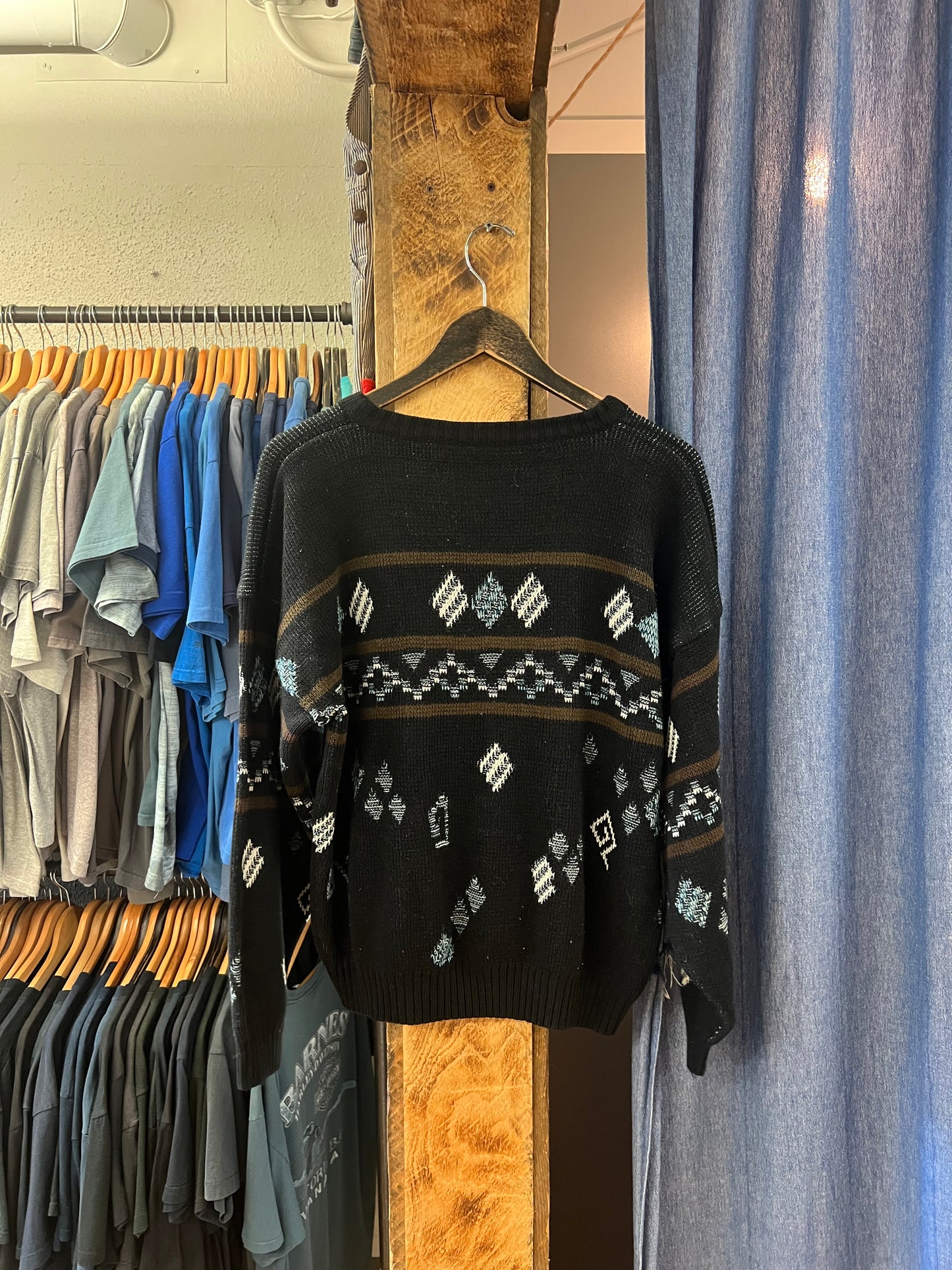 Vintage black geometric patterned knit sweater - m