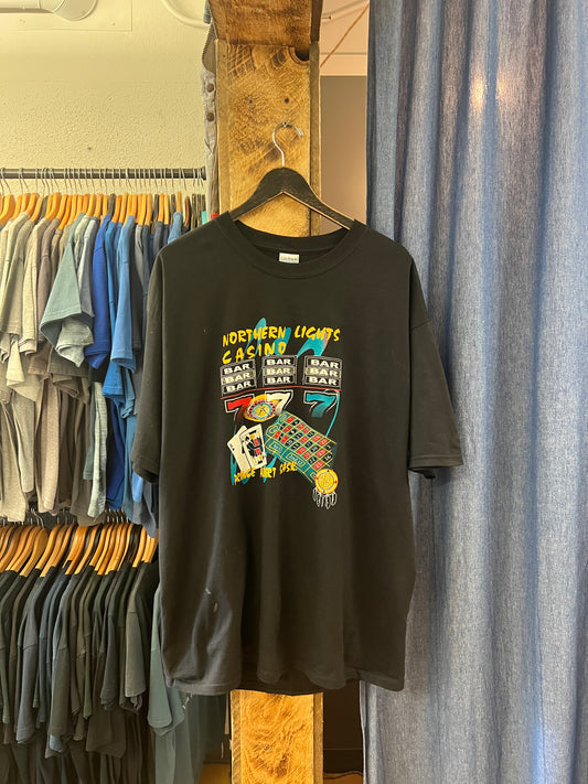 Vintage Northern lights casino black graphic T-shirt - XL
