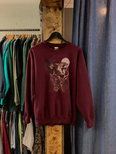 Vintage Animals Burgundy Graphic Crewneck - L