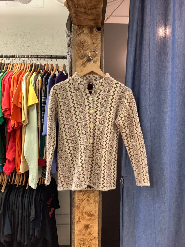 Vintage Sarthi Patterned Button Up Sweater - S