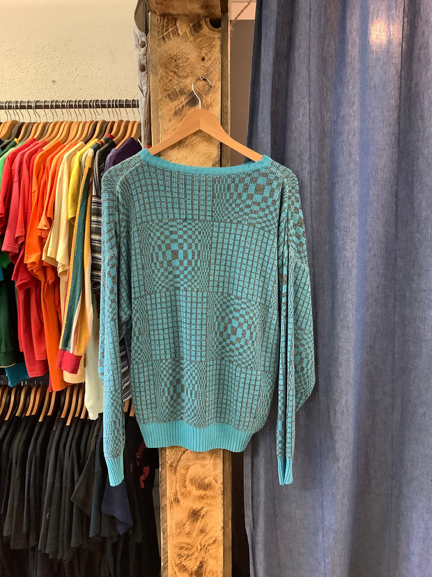 Vintage Teal Blue Knit Sweater - L