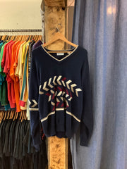 Vintage Slazenger Navy V-Neck Sweater - XL