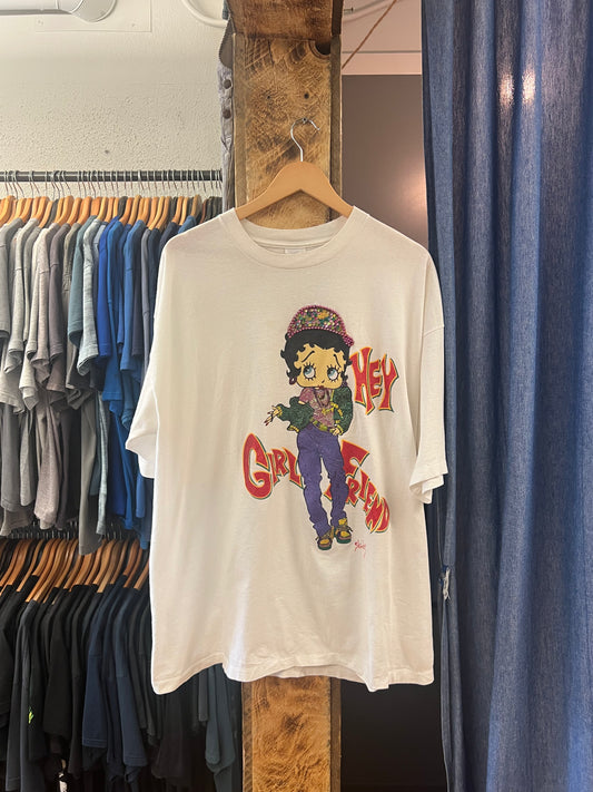 Vintage Betty boop hey girlfriend white graphic T-shirt - XL