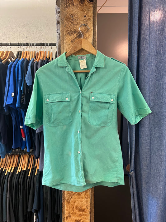 Vintage new man short sleeve teal button up shirt - s