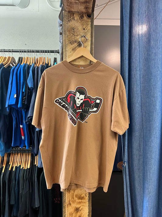 Vintage Calgary hitmen hockey brown graphic T-shirt - XL