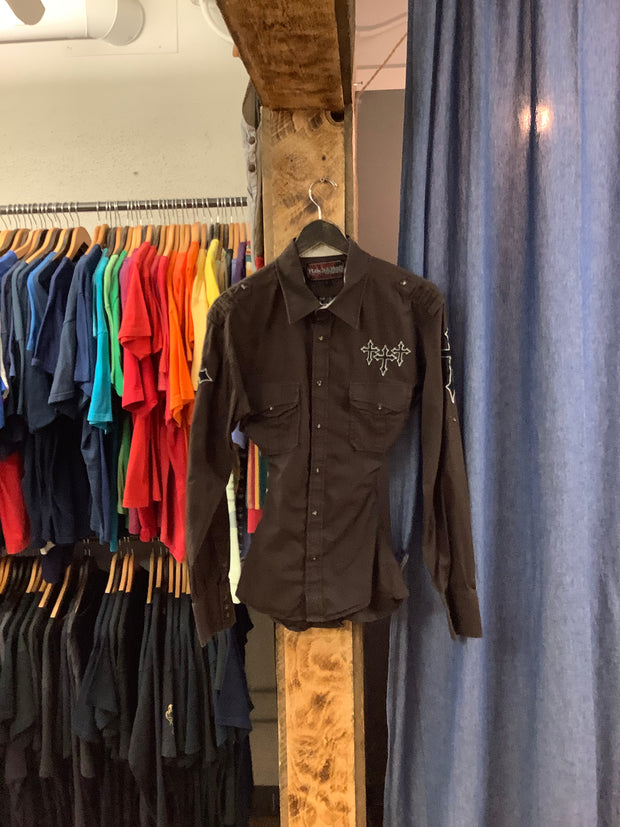 Vintage Rock & Roll Cowboy Brown Button-Up - L
