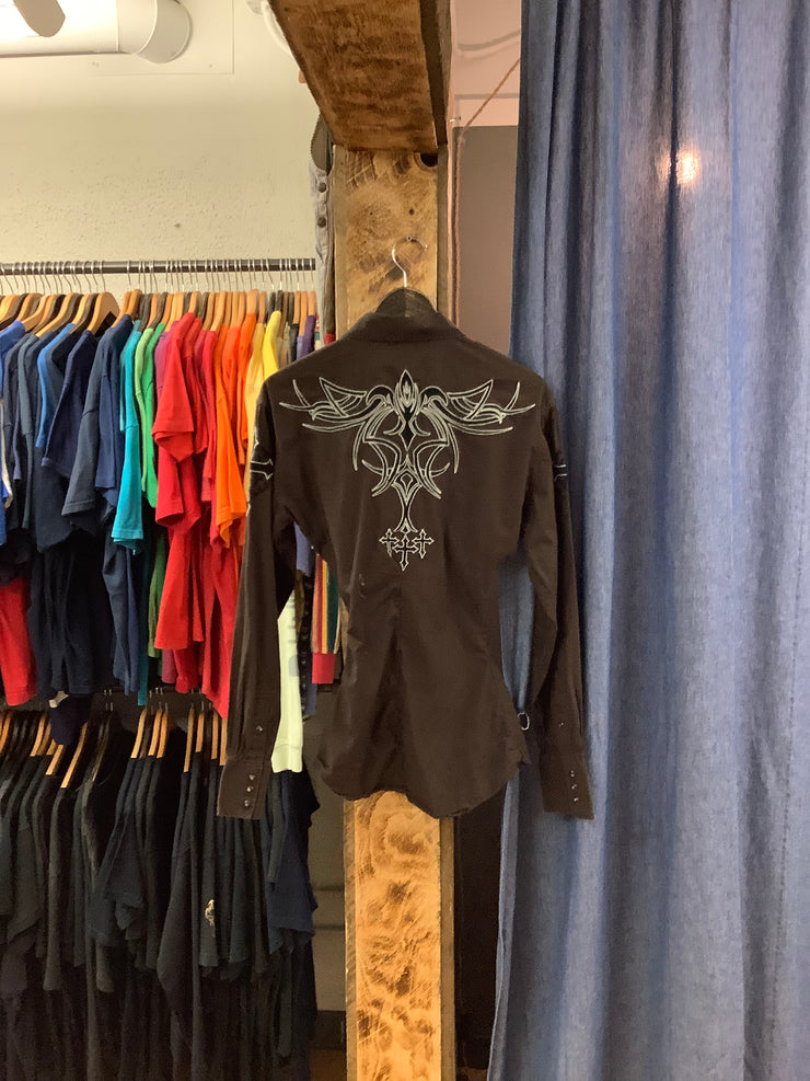 Vintage Rock & Roll Cowboy Brown Button-Up - L