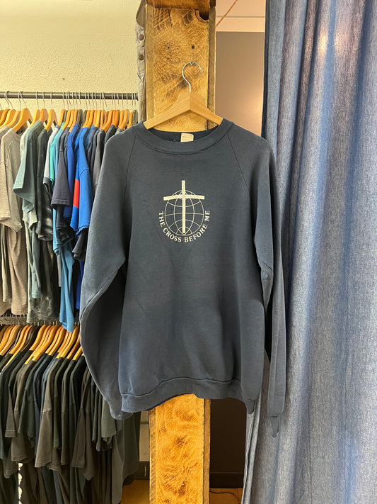 Vintage the cross before me navy raglan crewneck - XXL