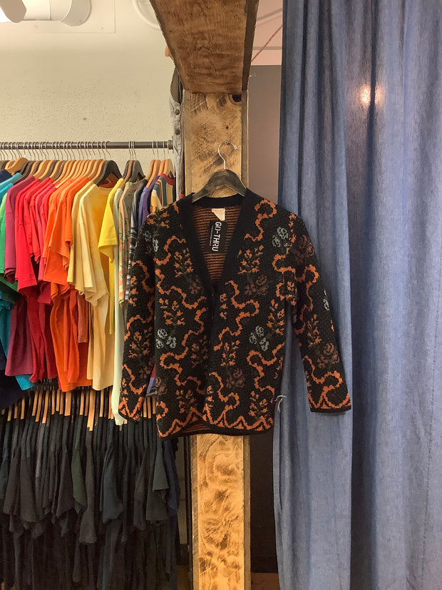 Vintage Wieler Black/Orange Pattern Knit Sweater - M