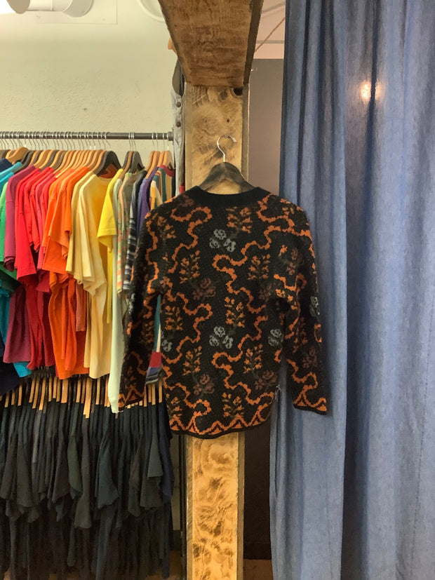 Vintage Wieler Black/Orange Pattern Knit Sweater - M