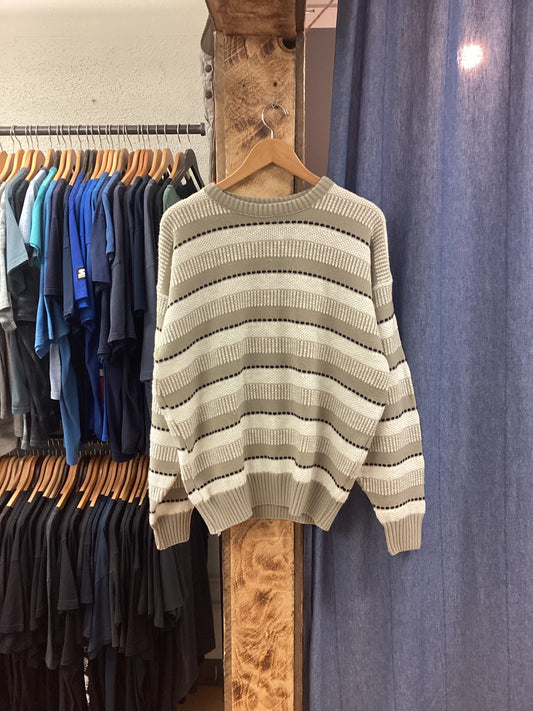 Vintage Striped Cream Knit Sweater - L