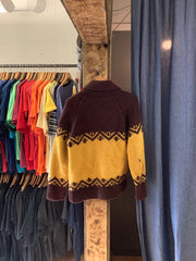 Vintage Brown/Yellow Cowichan knit Sweater - m