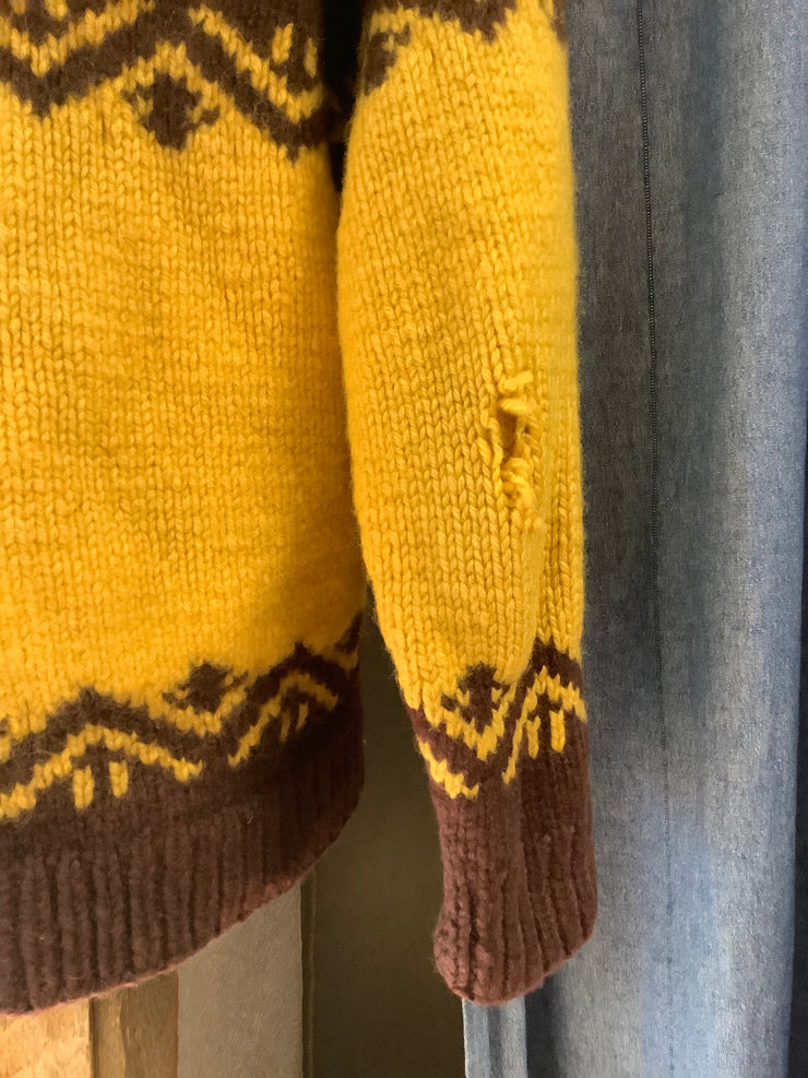 Vintage Brown/Yellow Cowichan knit Sweater - m