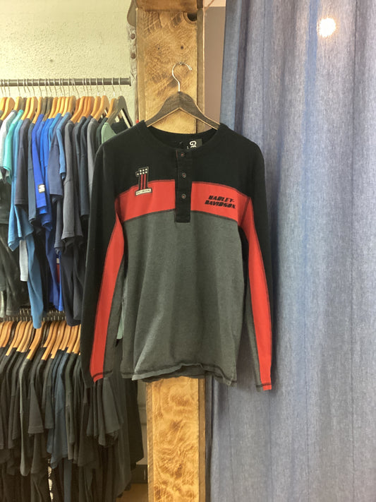 Vintage Harley-Davidson Black Long Sleeve Henley - M
