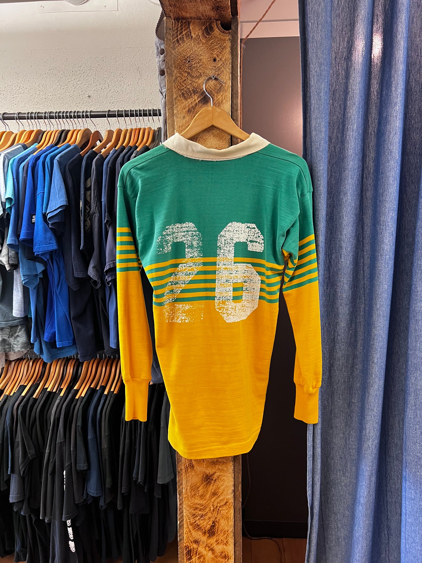 Vintage UOFA Rugby Green & Yellow Striped Sweater - XL